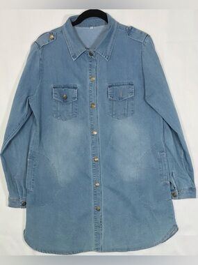 Hengsheng Light Wash Denim Longline Shirt Jacket Women size large